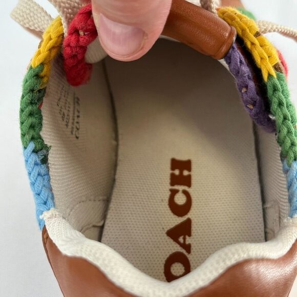 Coach Lowline Low Top Sneaker Size 6 With Rainbow Crochet Brown Leather - Picture 9 of 15